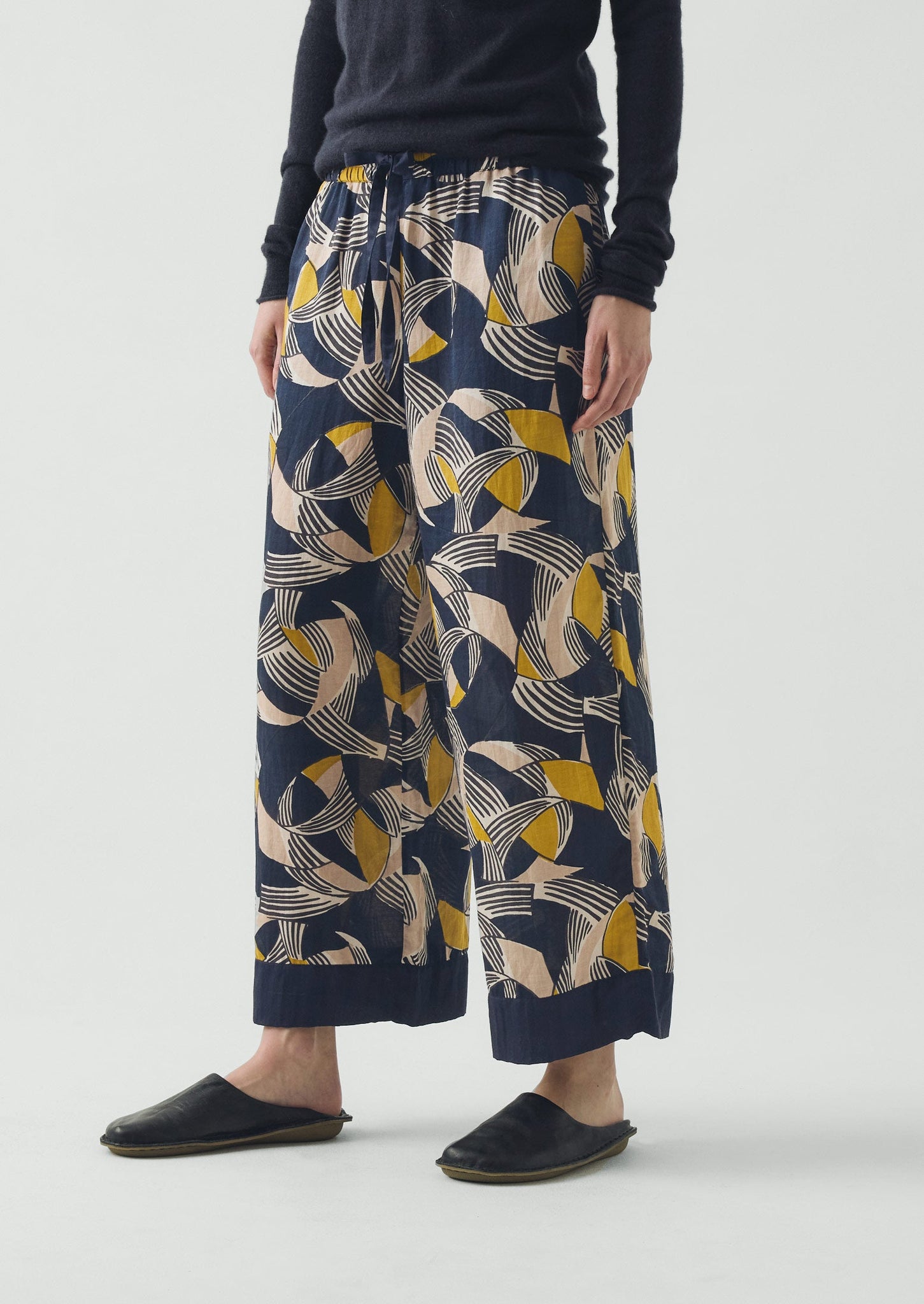 Deco Geo Cotton Silk Pyjama Trousers | Prussian Blue