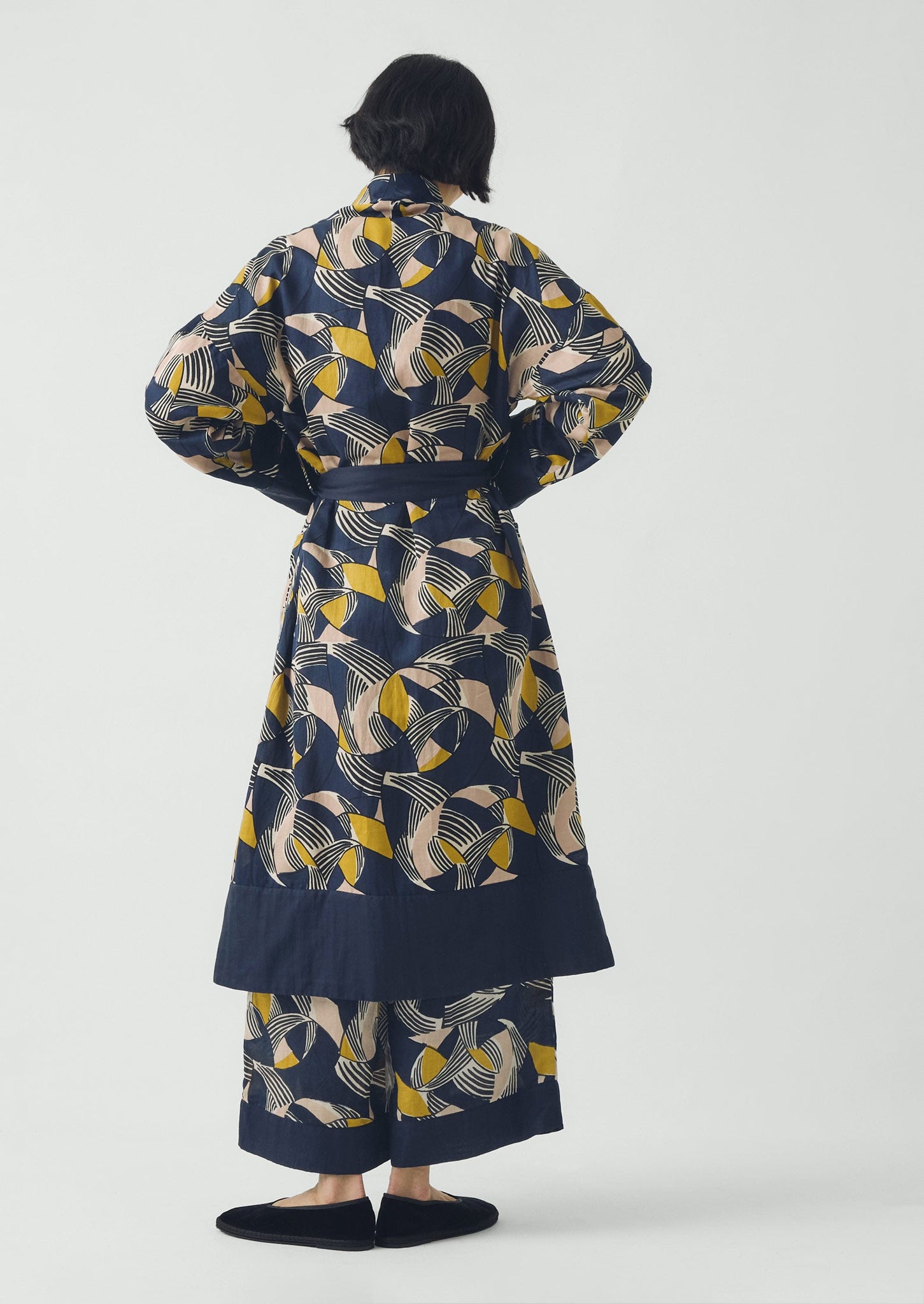 Deco Geo Cotton Silk Pyjama Trousers | Prussian Blue