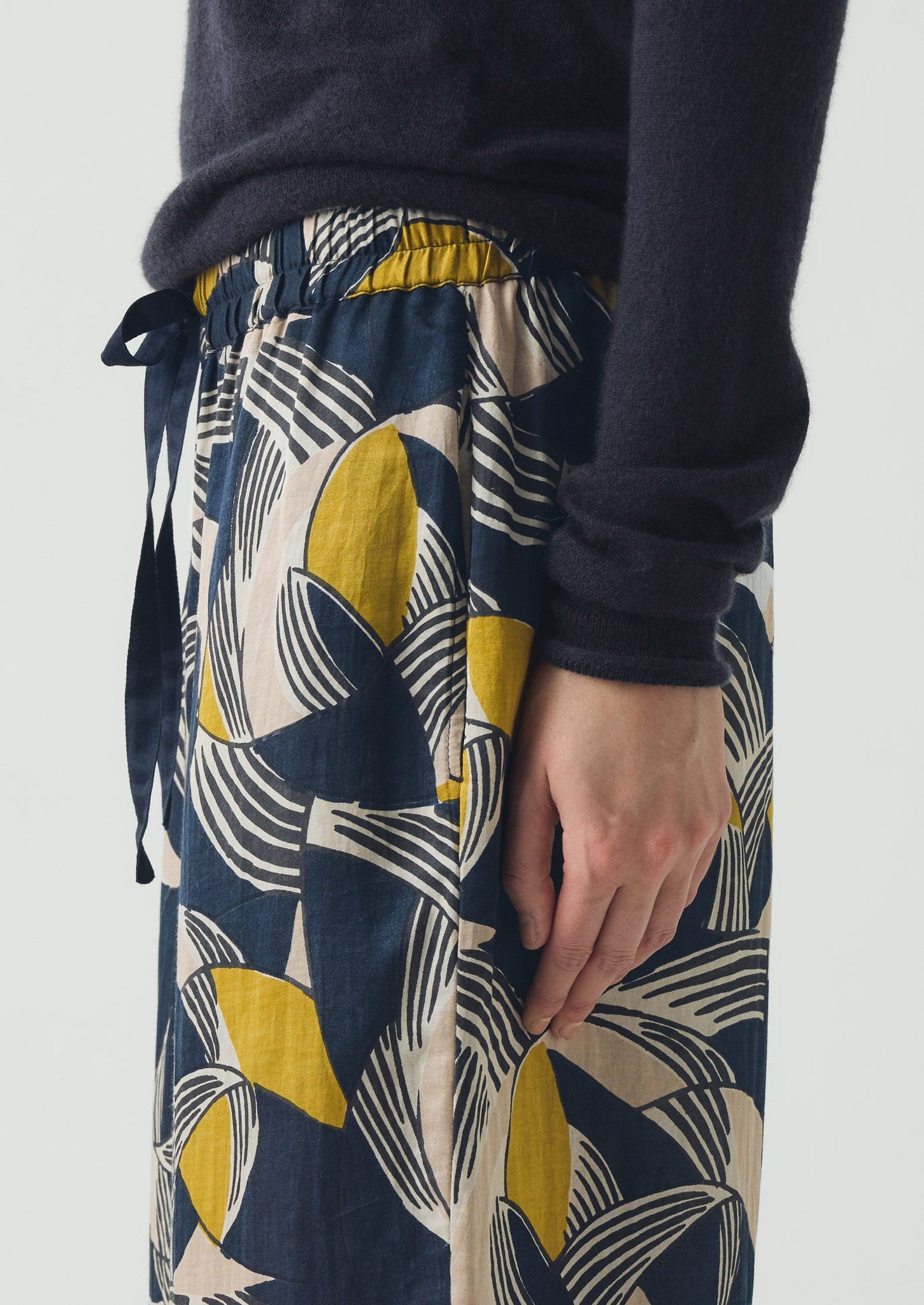 Deco Geo Cotton Silk Pyjama Trousers | Prussian Blue