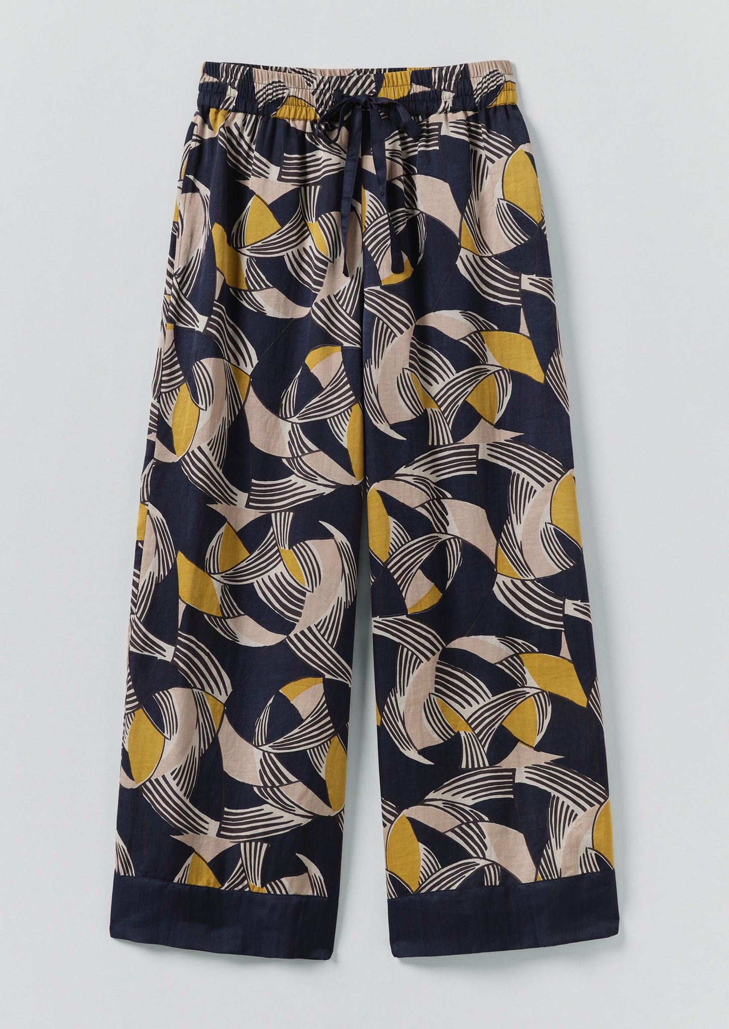 Deco Geo Cotton Silk Pyjama Trousers | Prussian Blue