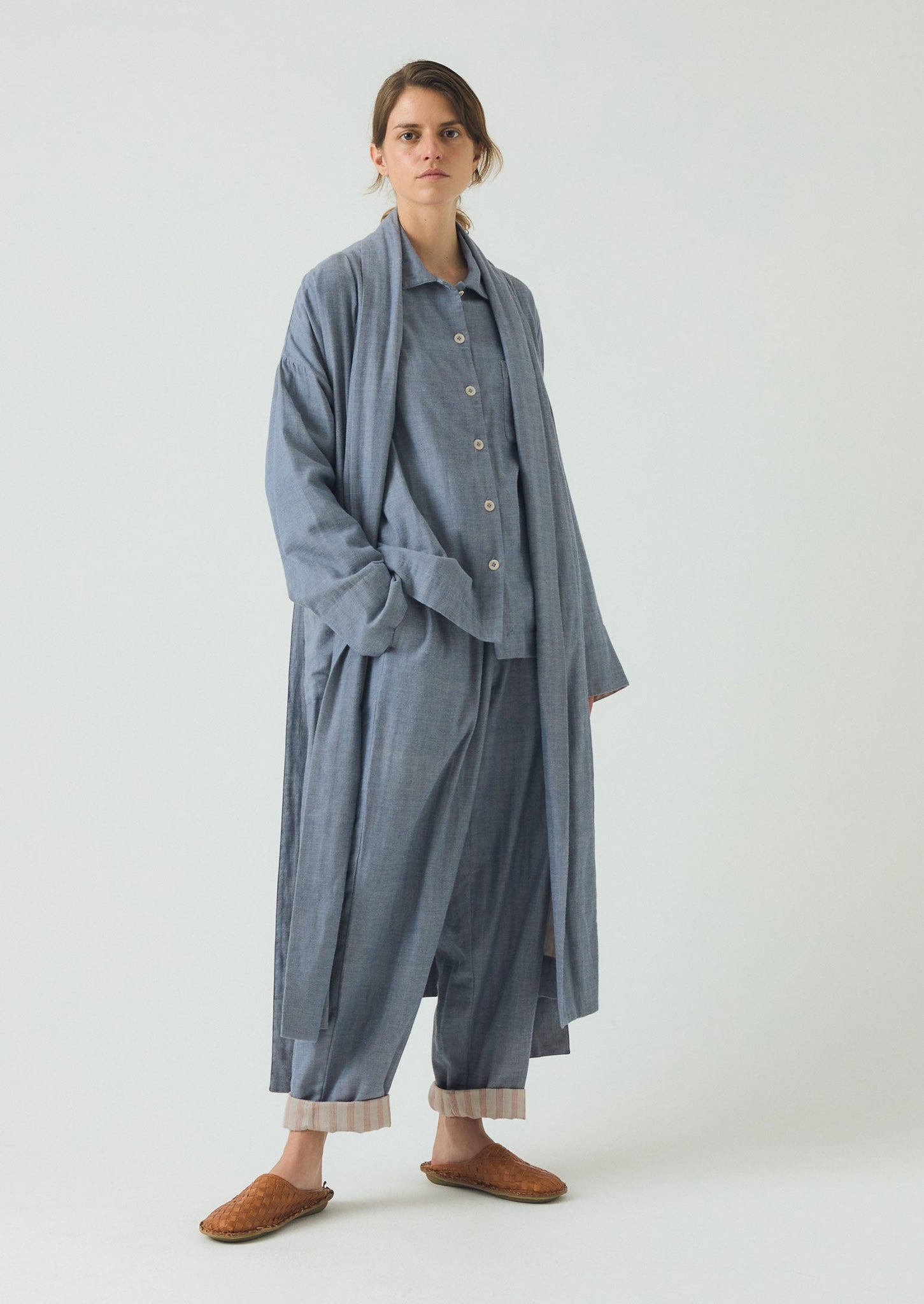 Soft Faced Double Cotton Pyjamas | Blue Chambray