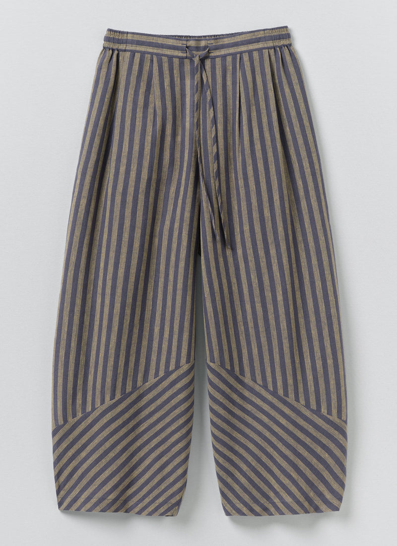 Awning Stripe Cotton Linen Pyjama Trousers | Catkin/Denim Blue