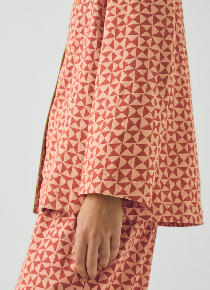 Cut Out Geo Print Flannel Pyjamas | Orange Rust/Peach