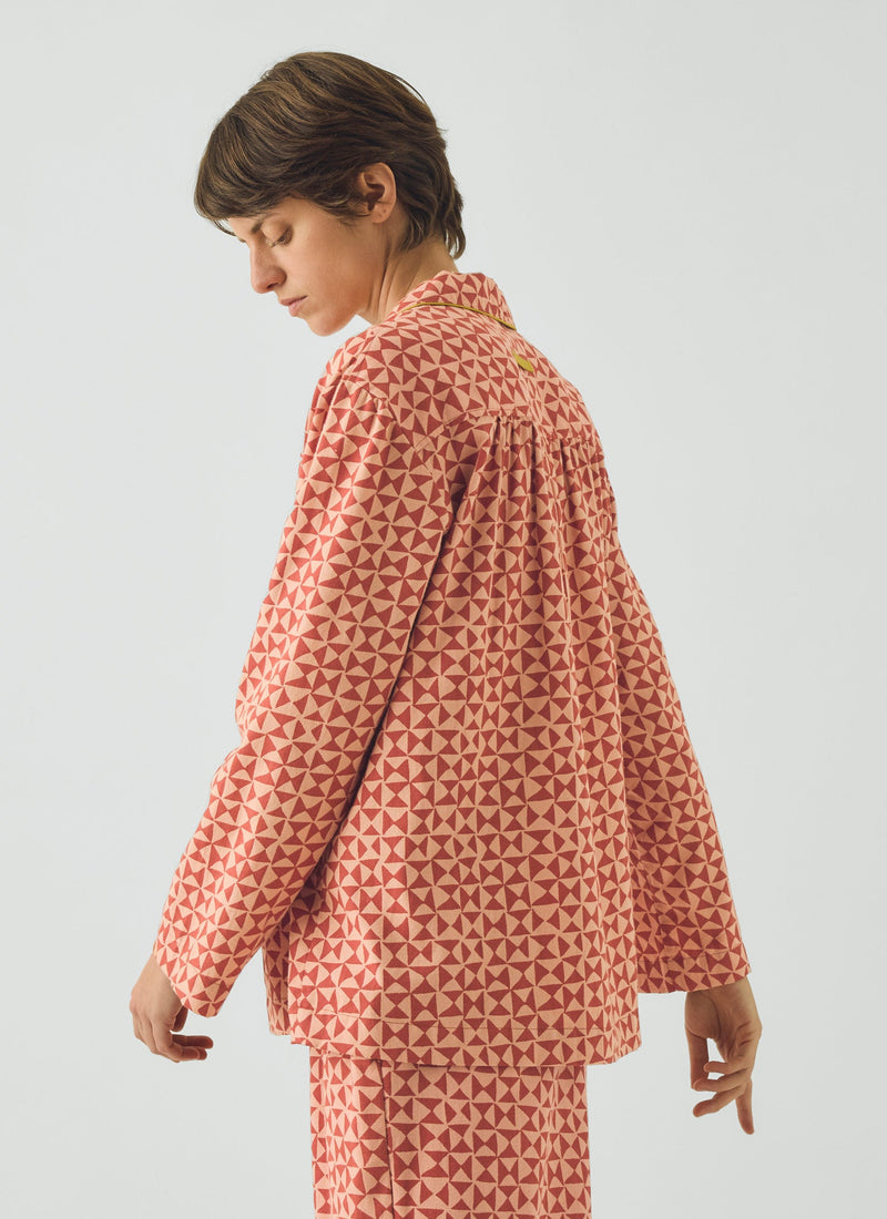 Cut Out Geo Print Flannel Pyjamas | Orange Rust/Peach