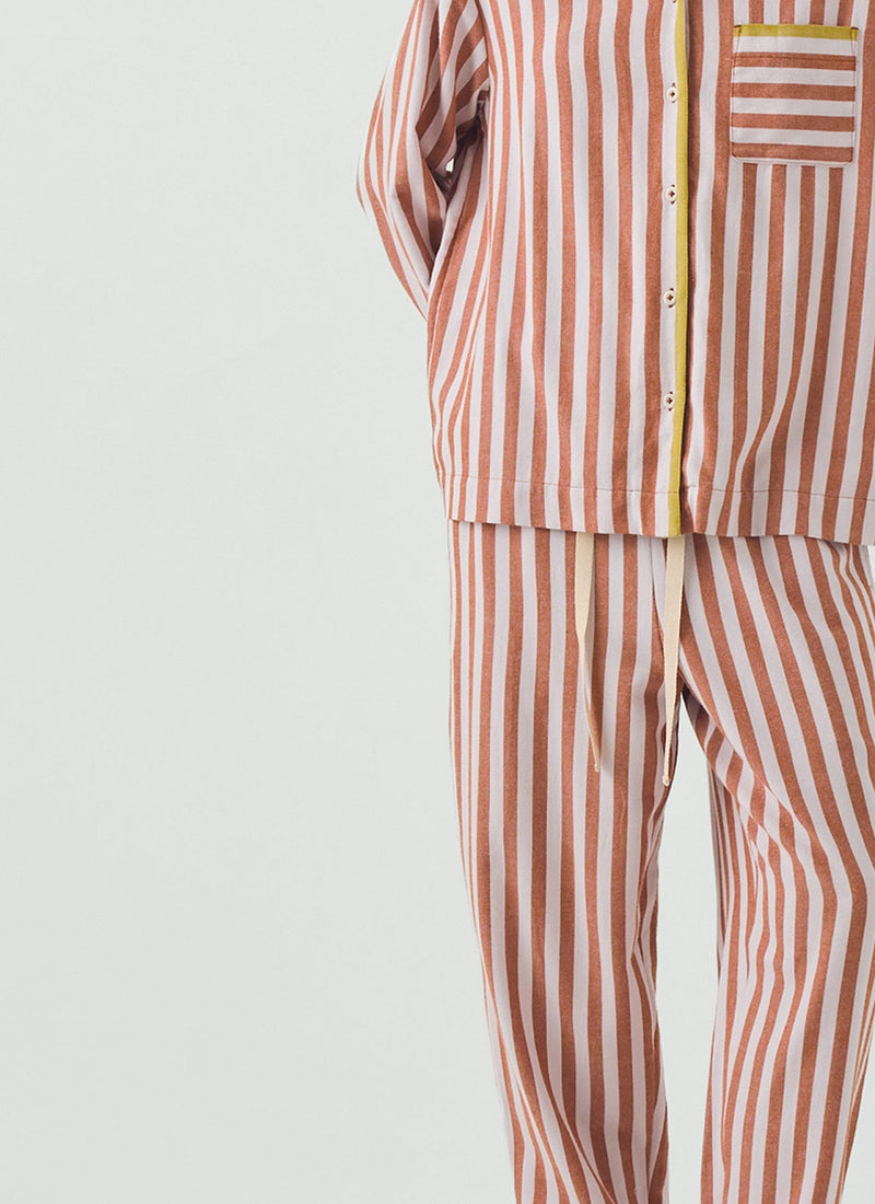 Parade Stripe Cotton Flannel Pyjamas | Cinnamon/Pale Lilac