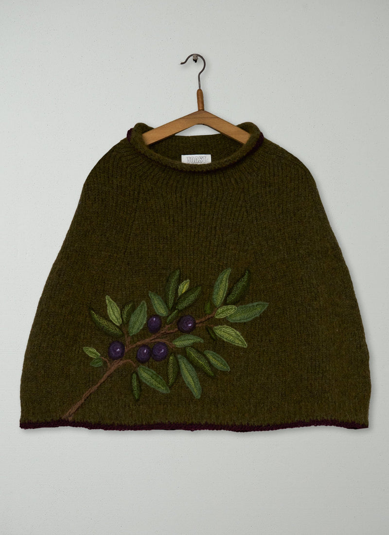 Renewed Lofty Alpaca Blend Knitted Poncho (149) | Olive