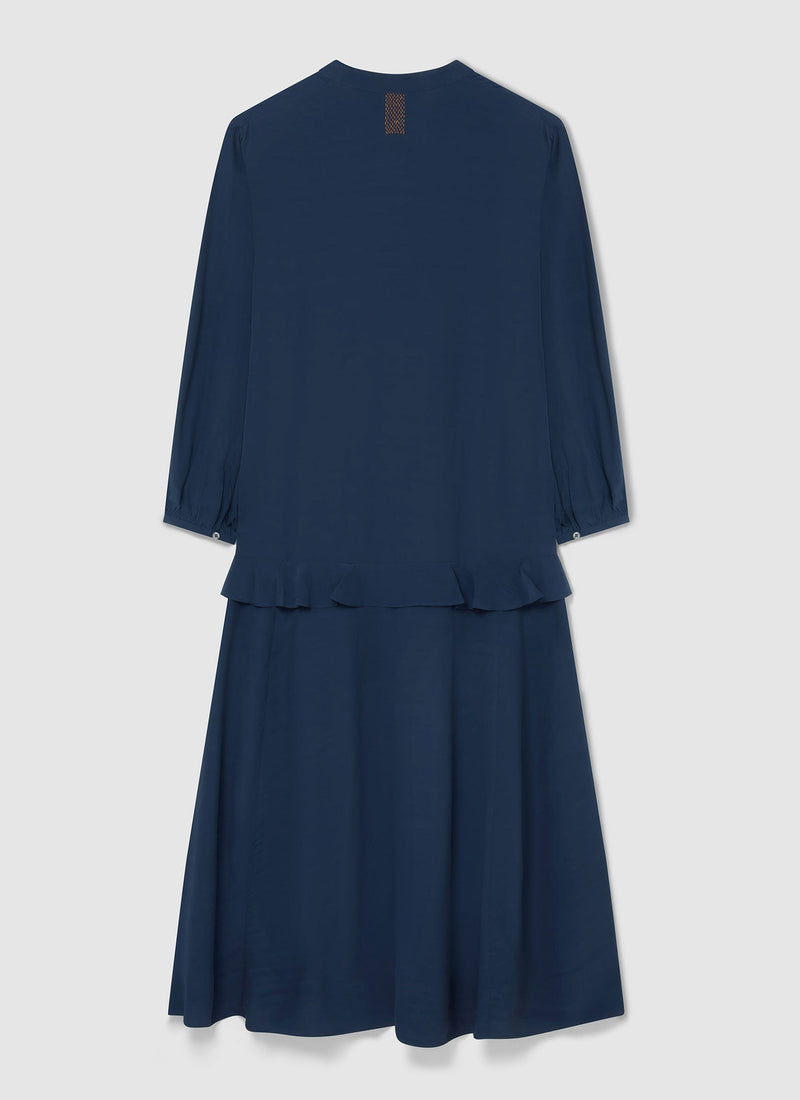 Renewed Ruffled Crepe Dress Size 10 | Rich Blue