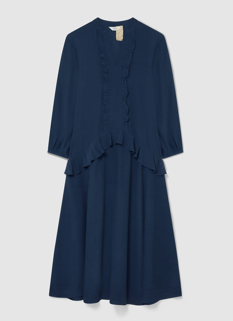 Renewed Ruffled Crepe Dress Size 10 | Rich Blue