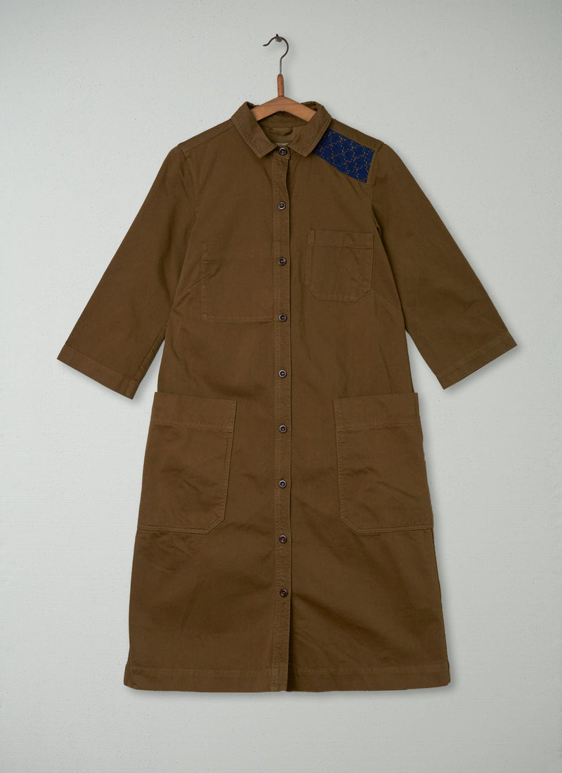 Renewed Cotton Sateen Shirt Dress Size 6 (92) | Dull Gold