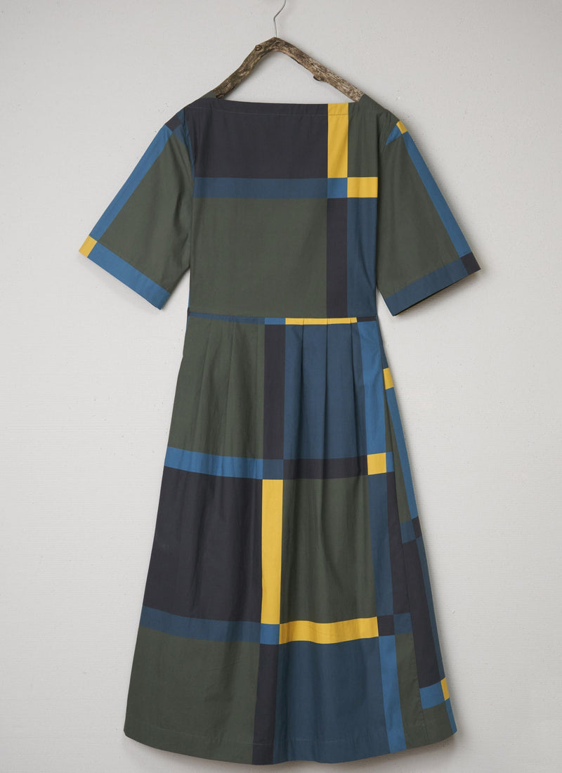 Renewed Large Check Poplin Dress Size 14 (052) | Olive