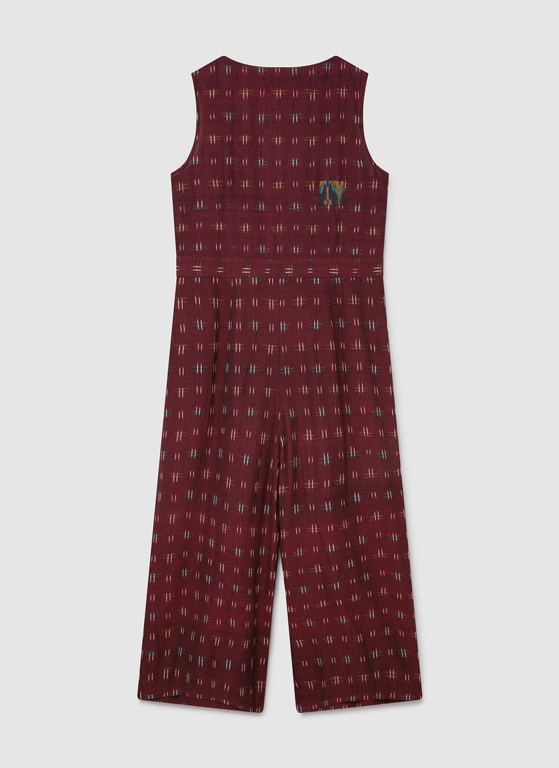 Renewed Ikat Jumpsuit Size 14 | Dark Red