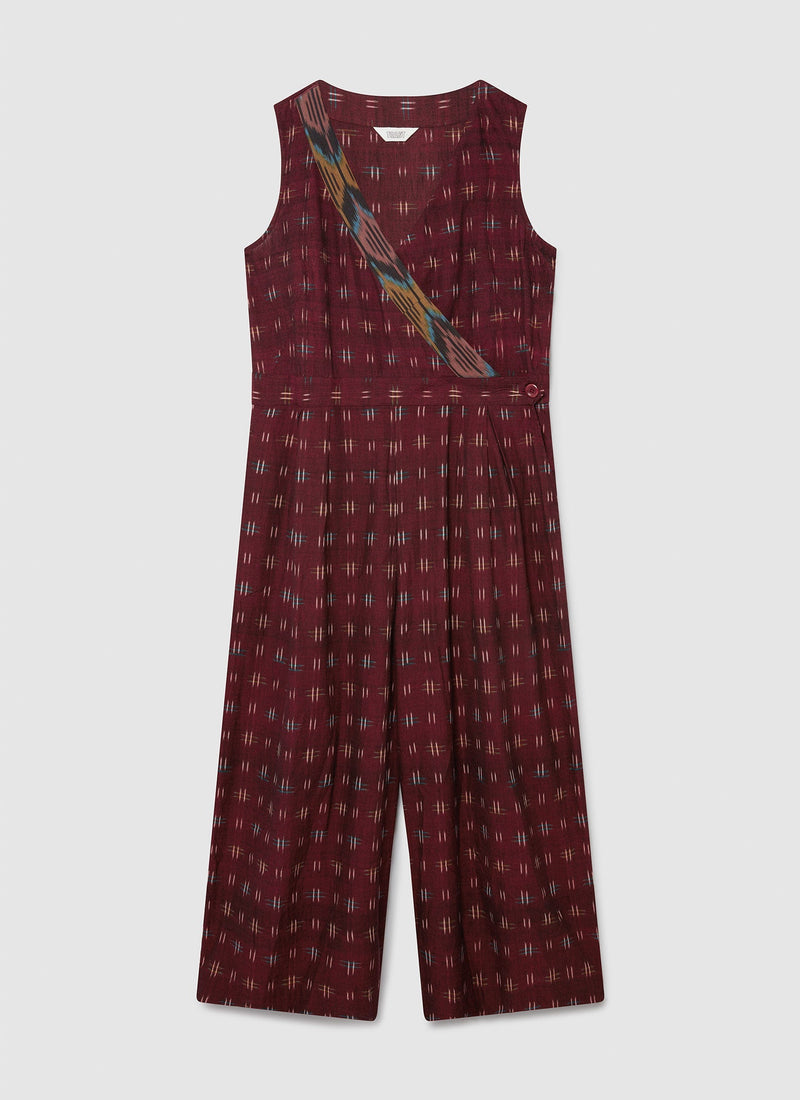 Renewed Ikat Jumpsuit Size 14 | Dark Red