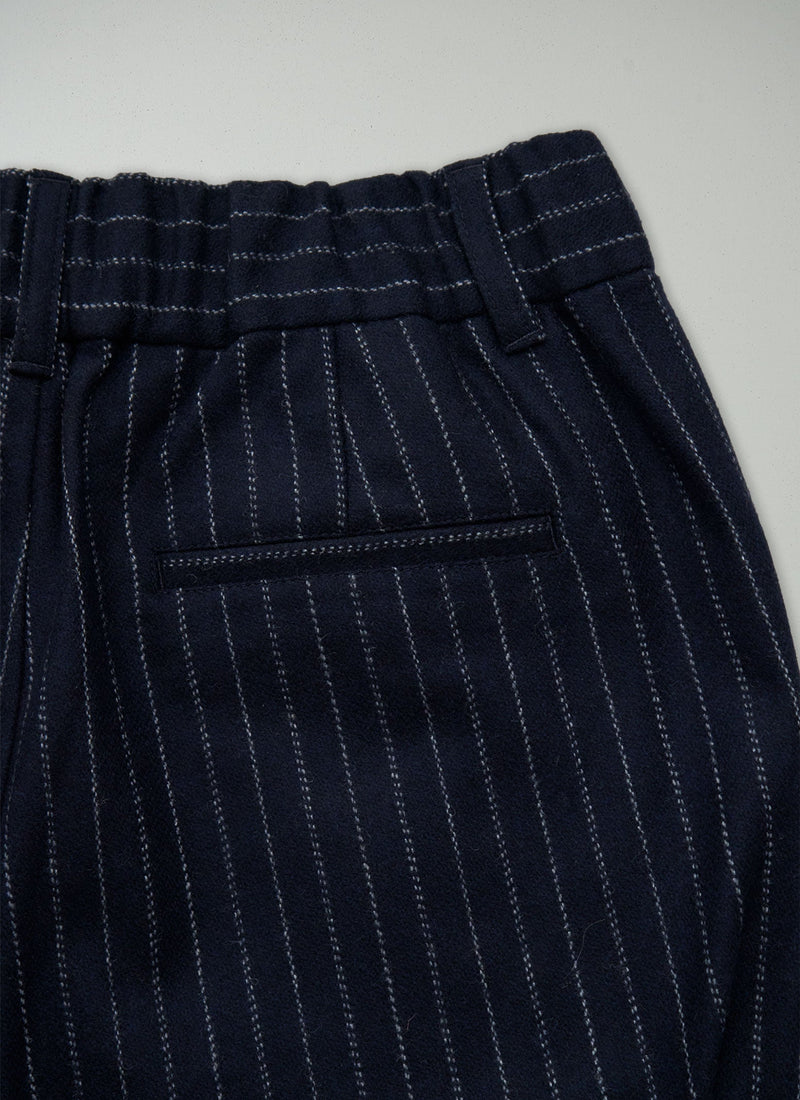 Renewed Gabi Pinstripe Wool Cashmere Pull on Trousers Size 12 (55) | Navy