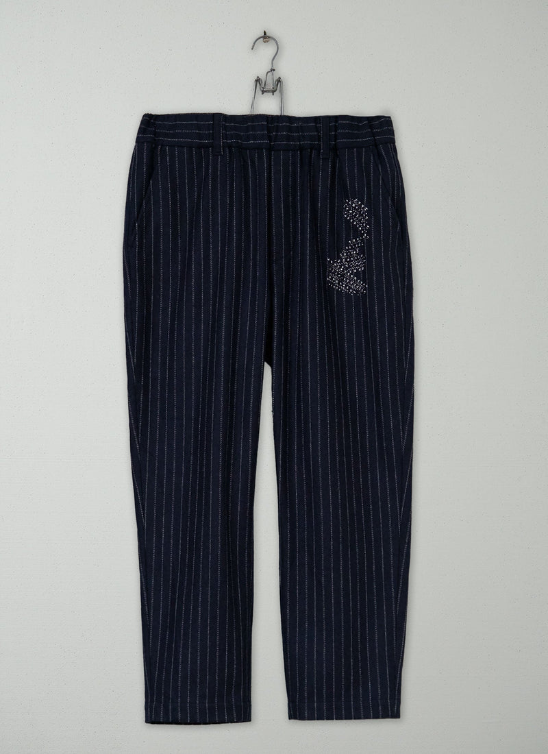 Renewed Gabi Pinstripe Wool Cashmere Pull on Trousers Size 12 (55) | Navy