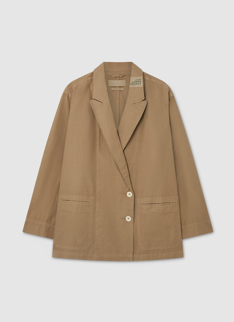 Renewed Cotton Linen Canvas Jacket Size 10 | Taupe