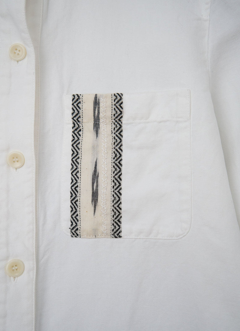 Renewed Cotton Linen Grandad Shirt Size 8 (67) | Off White