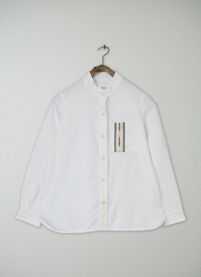 Renewed Cotton Linen Grandad Shirt Size 8 (67) | Off White