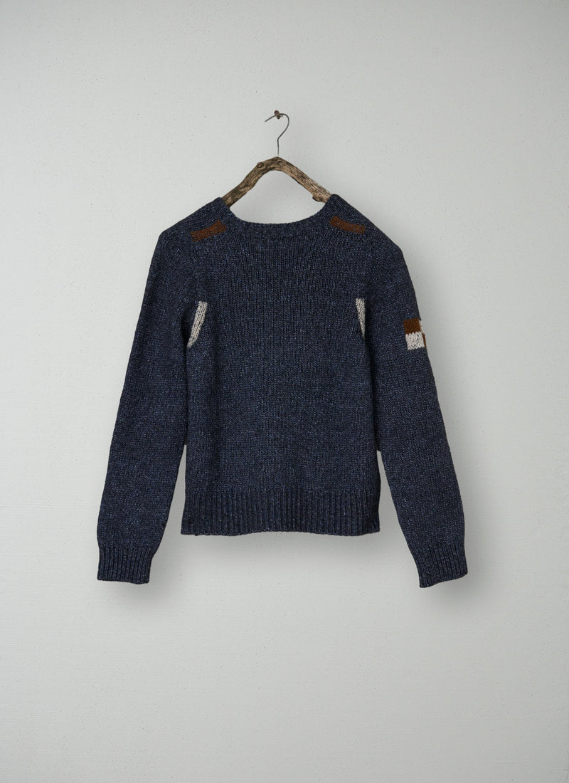 Renewed Cotton Merino V-Neck Sweater Size M (008) | Graphite Blue