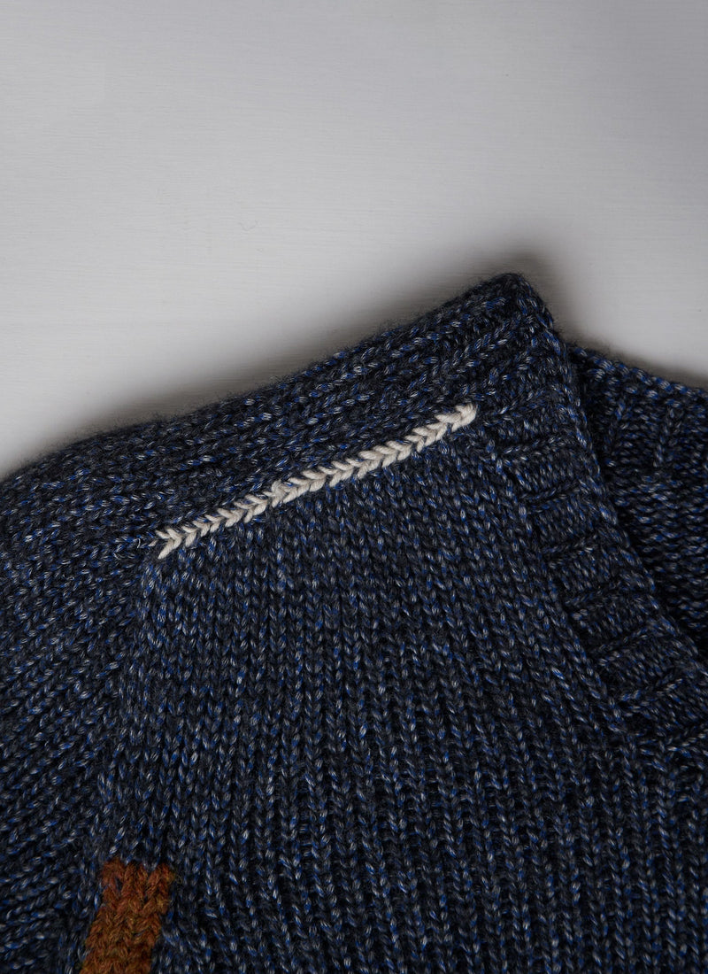 Renewed Cotton Merino V-Neck Sweater Size M (008) | Graphite Blue