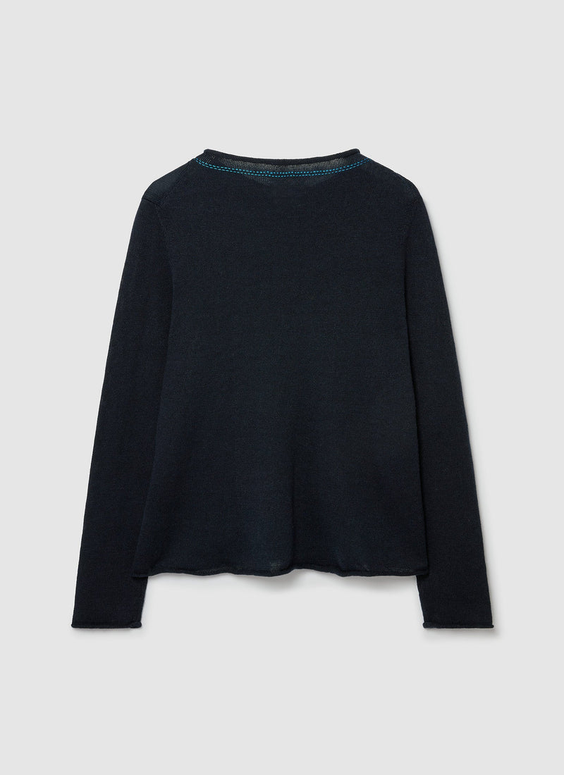 Renewed Wool Linen Swingy Sweater Size M | Navy