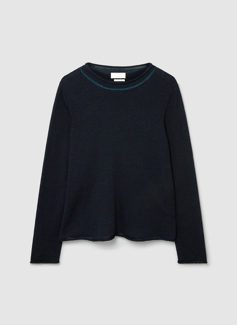 Renewed Wool Linen Swingy Sweater Size M | Navy