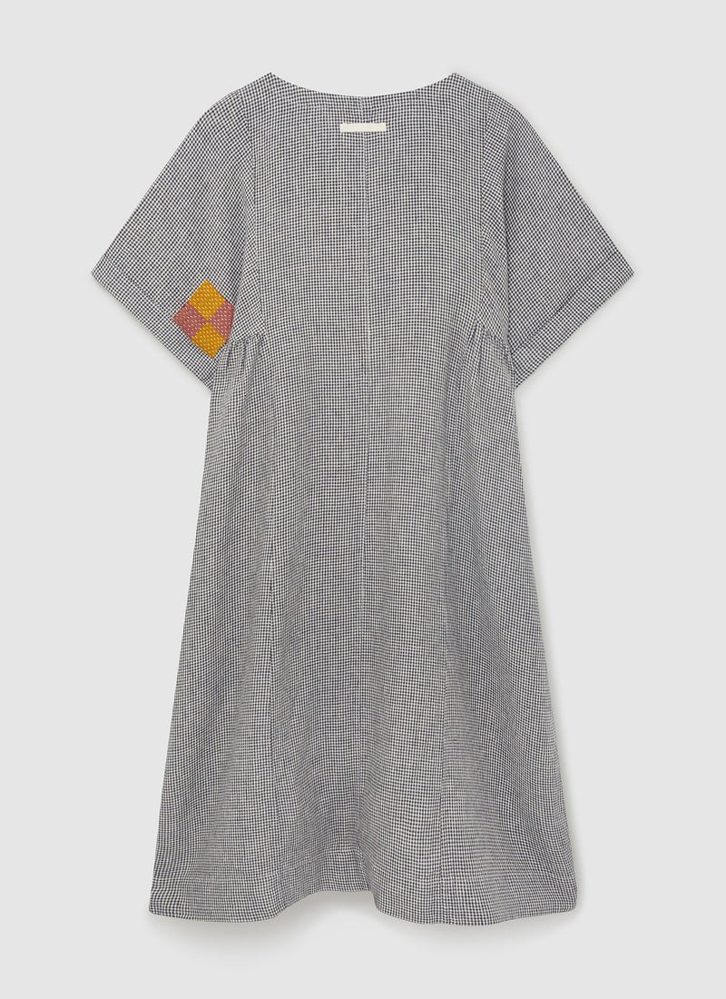 Renewed Gingham Linen Dress Size S | Slate/Natural