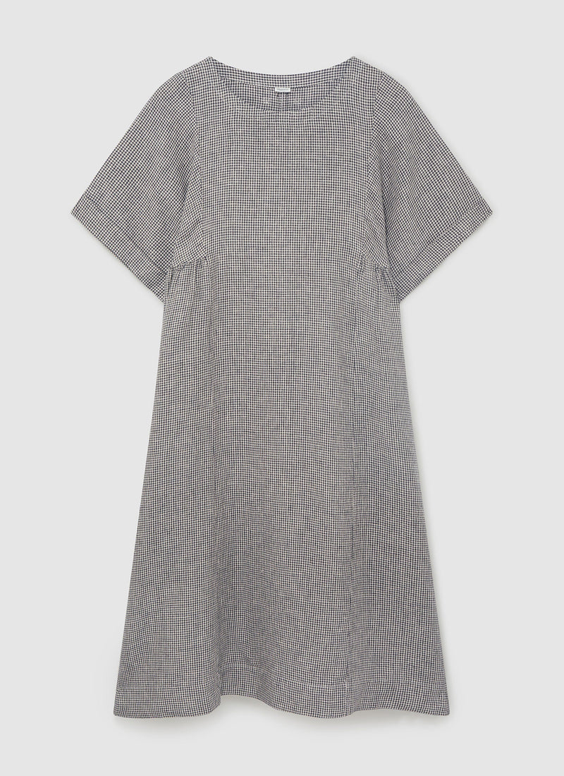 Renewed Gingham Linen Dress Size S | Slate/Natural