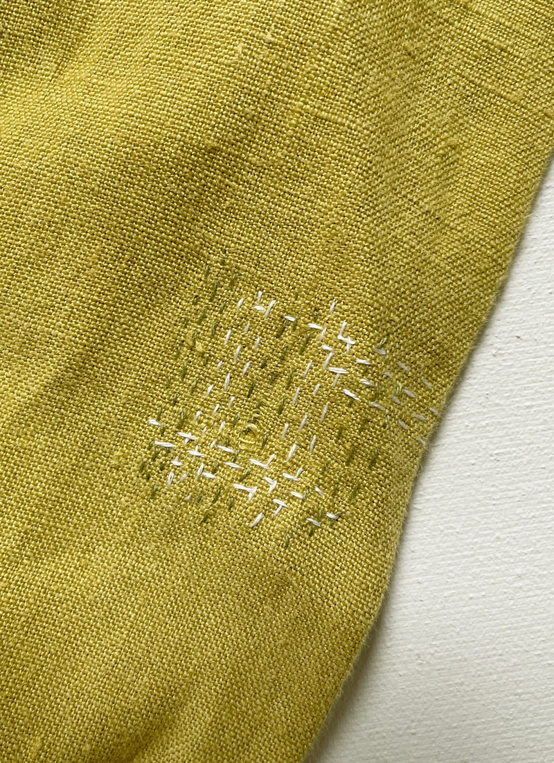 Renewed Tie Neck Garment Dyed Linen Dress Size S | Citrus Green