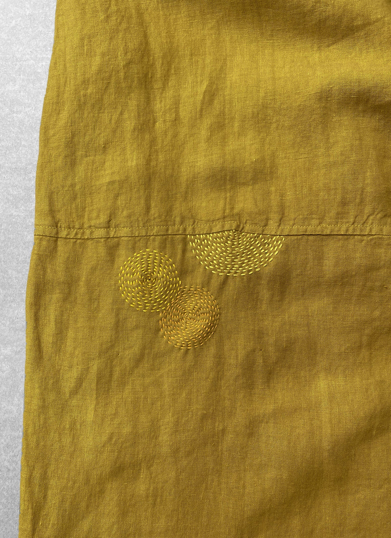 Renewed Garment Dyed Linen Tunic Dress Size L (039) | Bright Olive