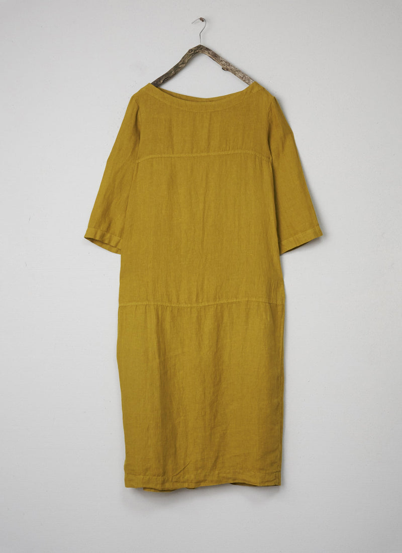 Renewed Garment Dyed Linen Tunic Dress Size L (039) | Bright Olive