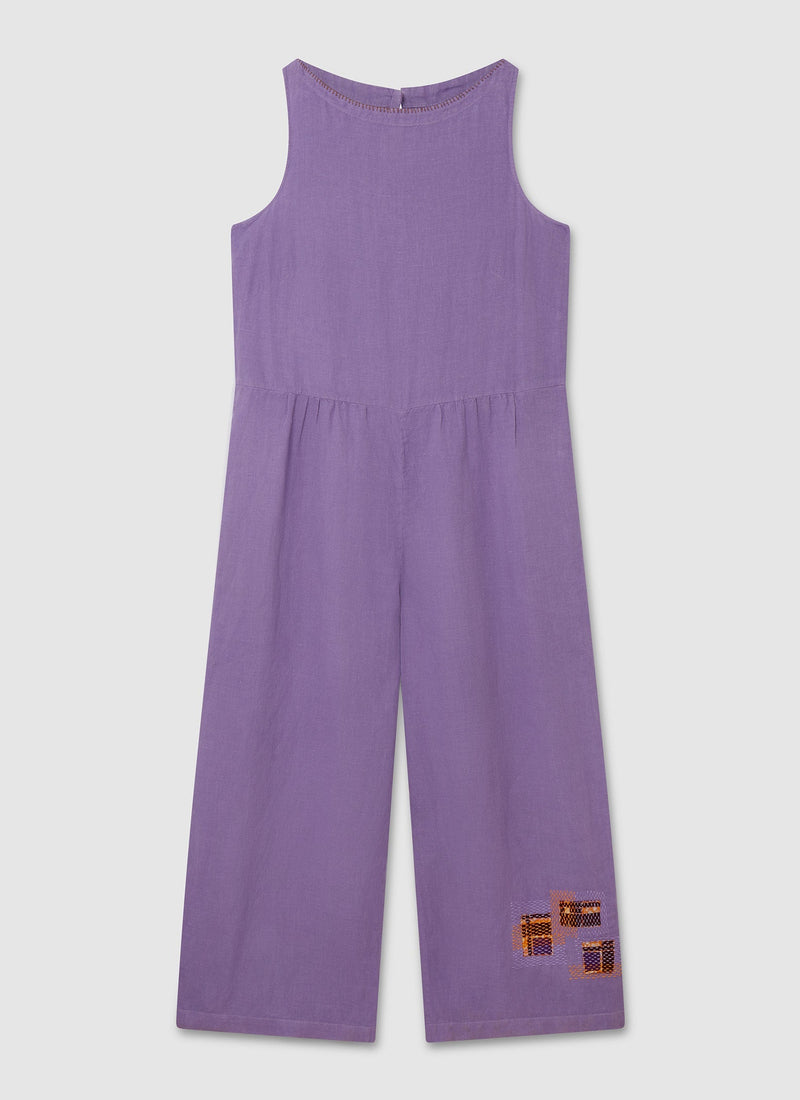 Renewed Garment Dyed Linen Sleeveless Jumpsuit Size M | Lilac Blue