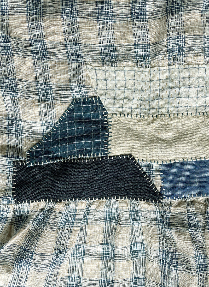 Renewed Gingham Linen Jumpsuit Size L | Blue/Sand