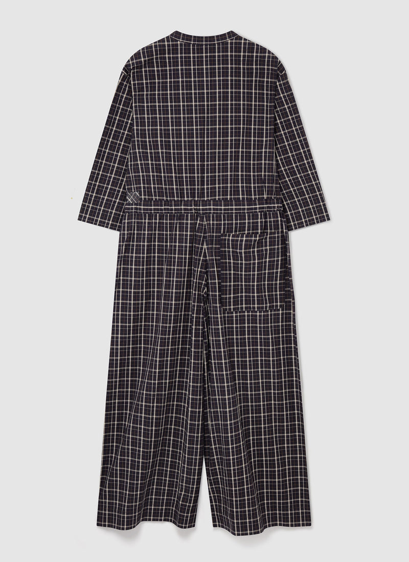 Renewed Oar Check Cotton Jumpsuit Size S | Midnight