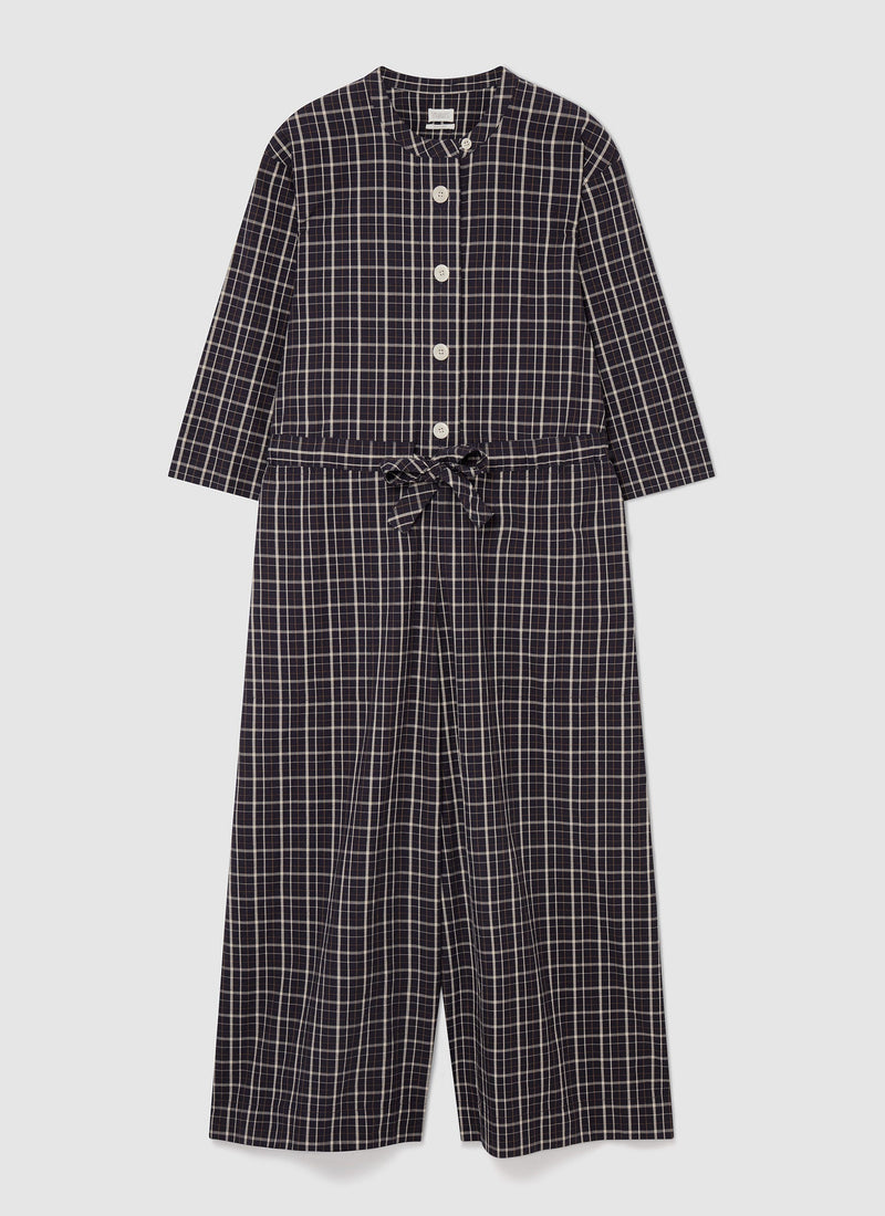 Renewed Oar Check Cotton Jumpsuit Size S | Midnight