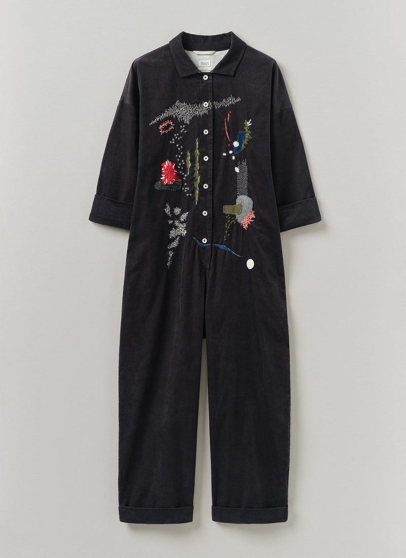 Renewed Wide Leg Organic Cord Jumpsuit by Meta Struycken Size M (61) | Charcoal