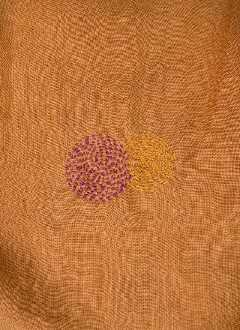 Renewed Gathered Garment Dyed Linen Dress S (003) | Apricot