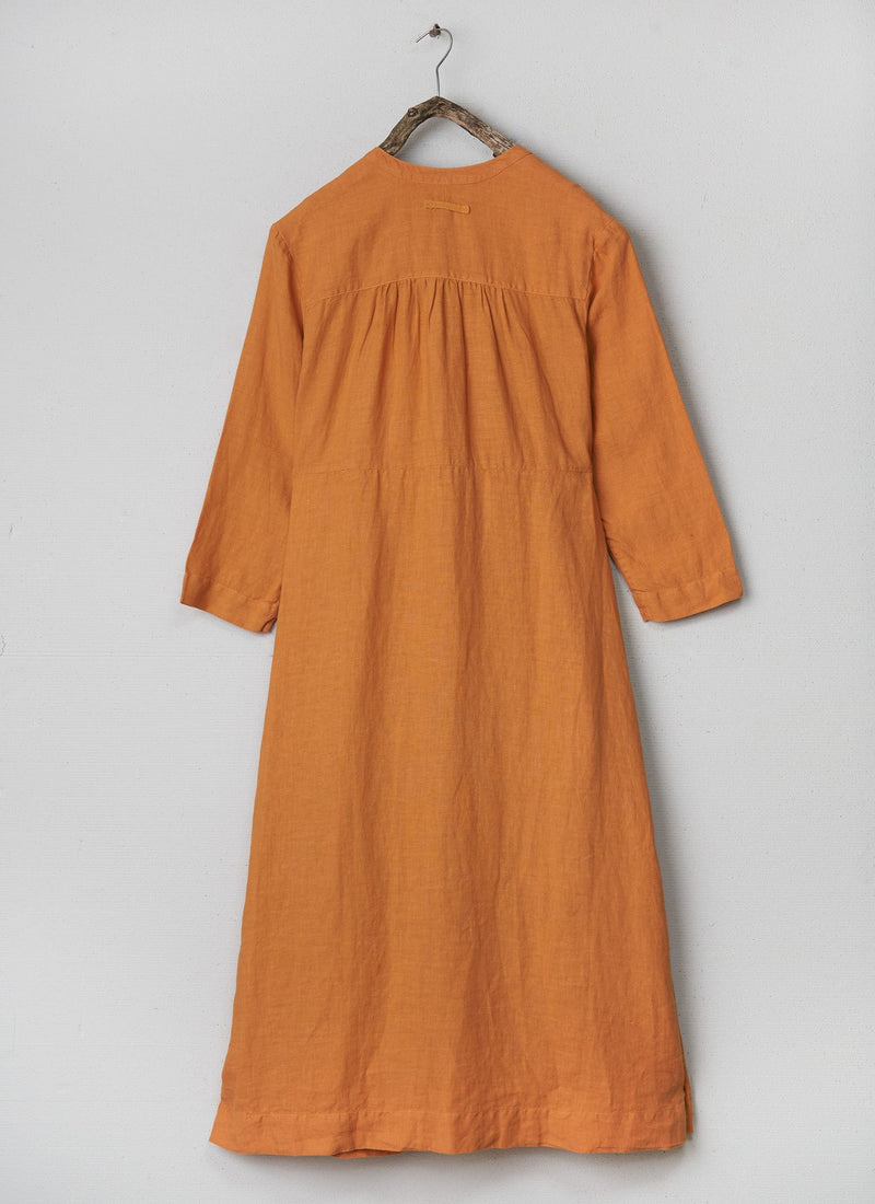 Renewed Gathered Garment Dyed Linen Dress S (003) | Apricot