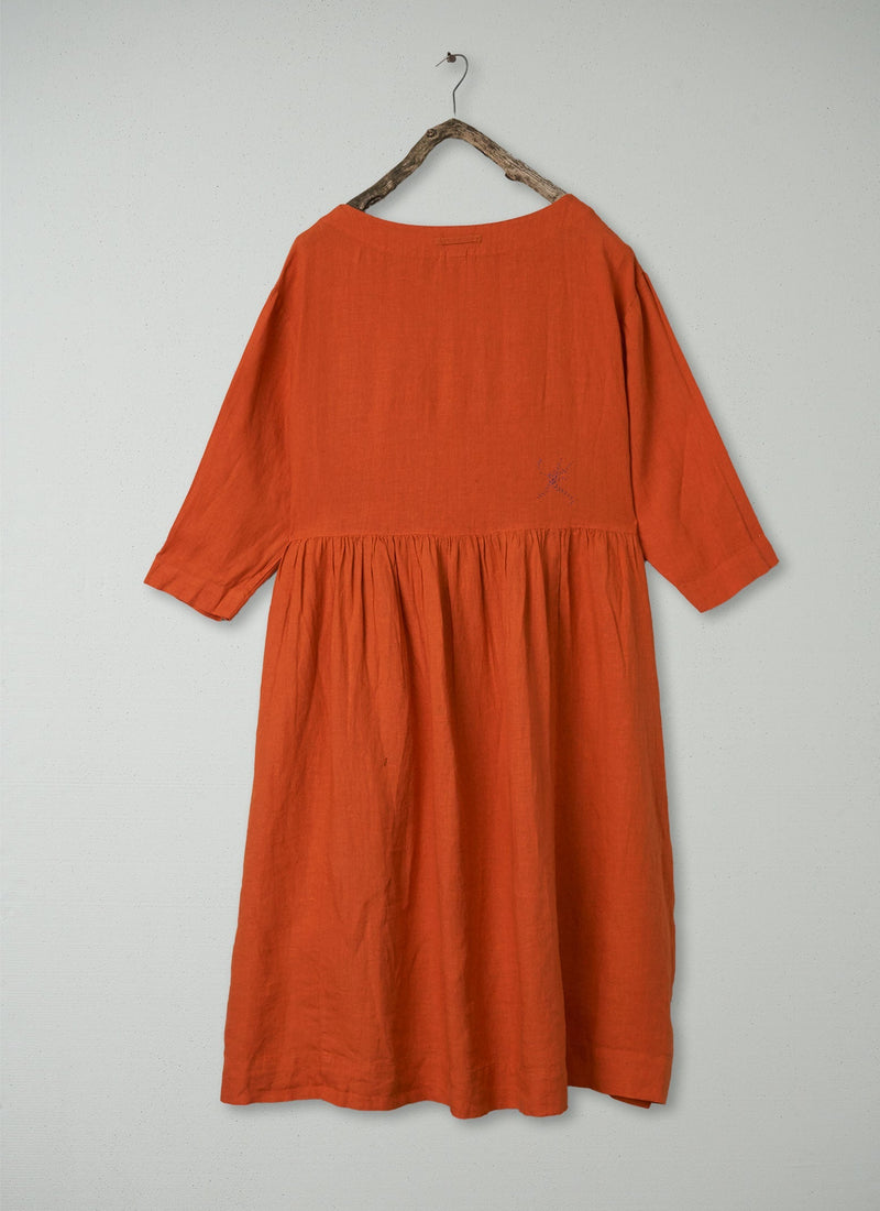 Renewed Boat Neck Linen Dress Size L (088) | Tangerine