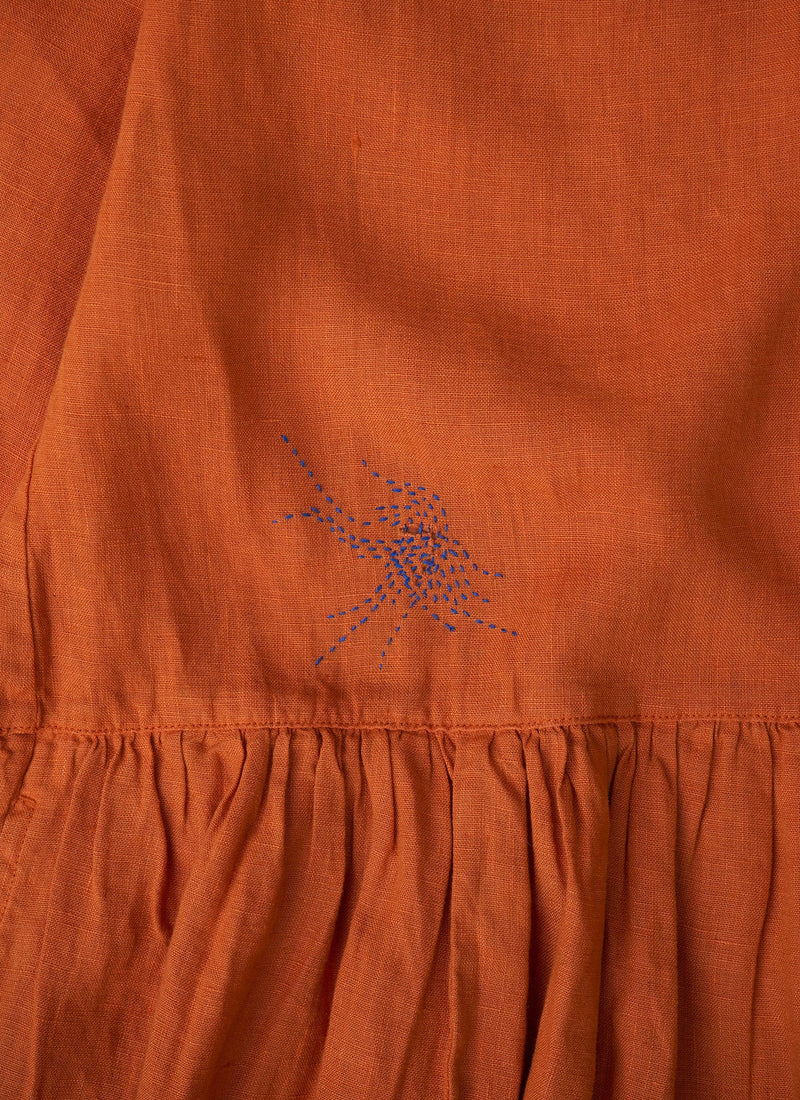 Renewed Boat Neck Linen Dress Size L (088) | Tangerine