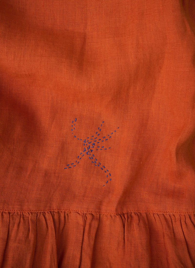 Renewed Boat Neck Linen Dress Size L (088) | Tangerine