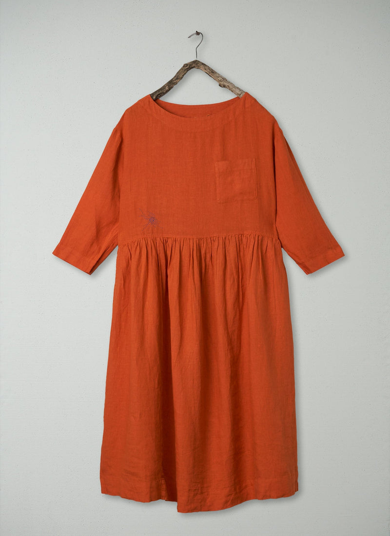 Renewed Boat Neck Linen Dress Size L (088) | Tangerine
