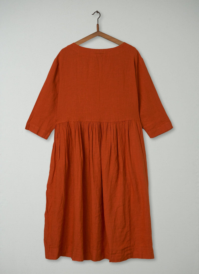 Renewed Boat Neck Linen Dress Size M (089) | Tangerine