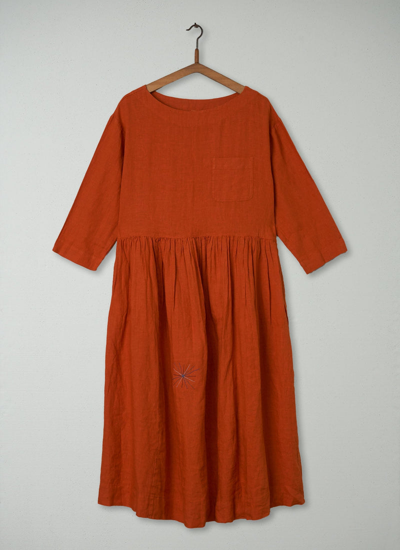 Renewed Boat Neck Linen Dress Size M (089) | Tangerine