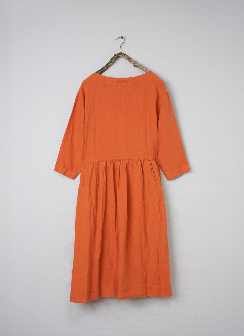 Renewed Boat Neck Garment Dyed Linen Dress Size XL (004) | Tangerine