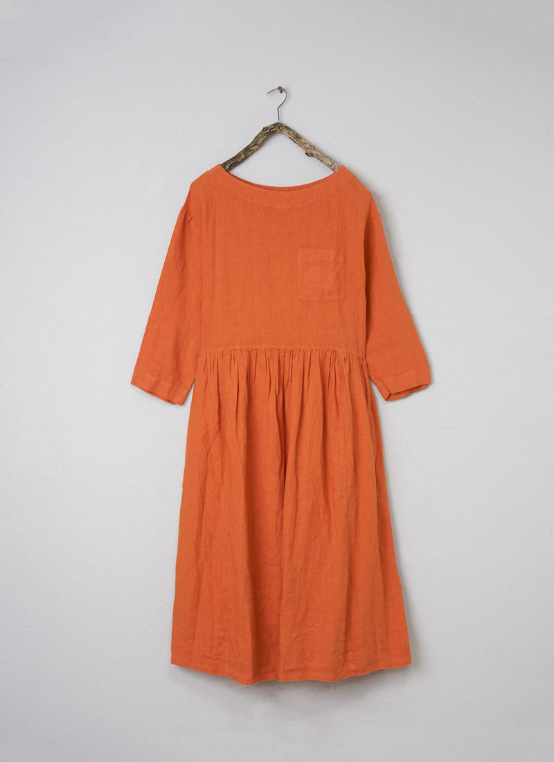 Renewed Boat Neck Garment Dyed Linen Dress Size XL (004) | Tangerine