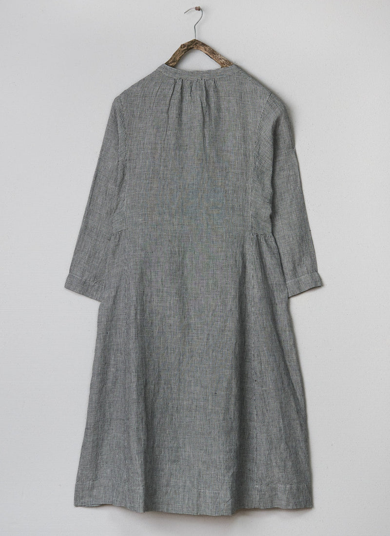 Renewed Space Check Linen Shirt Dress Size S (083) | Chalk/Slate