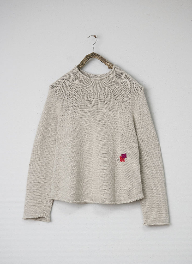 Renewed Cotton Linen Easy Sweater Size S (055) | Parchment