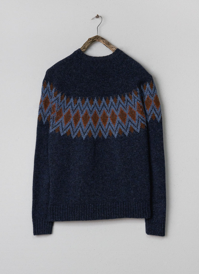 Renewed Men's Fair Isle Yoke Sweater Size L (122) | Navy