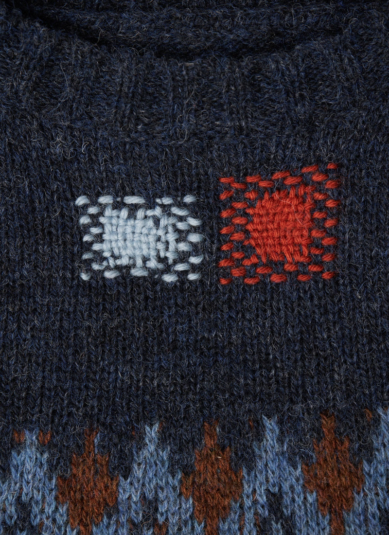 Renewed Men's Fair Isle Yoke Sweater Size L (122) | Navy
