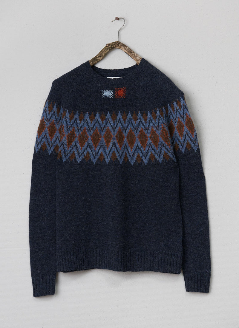 Renewed Men's Fair Isle Yoke Sweater Size L (122) | Navy